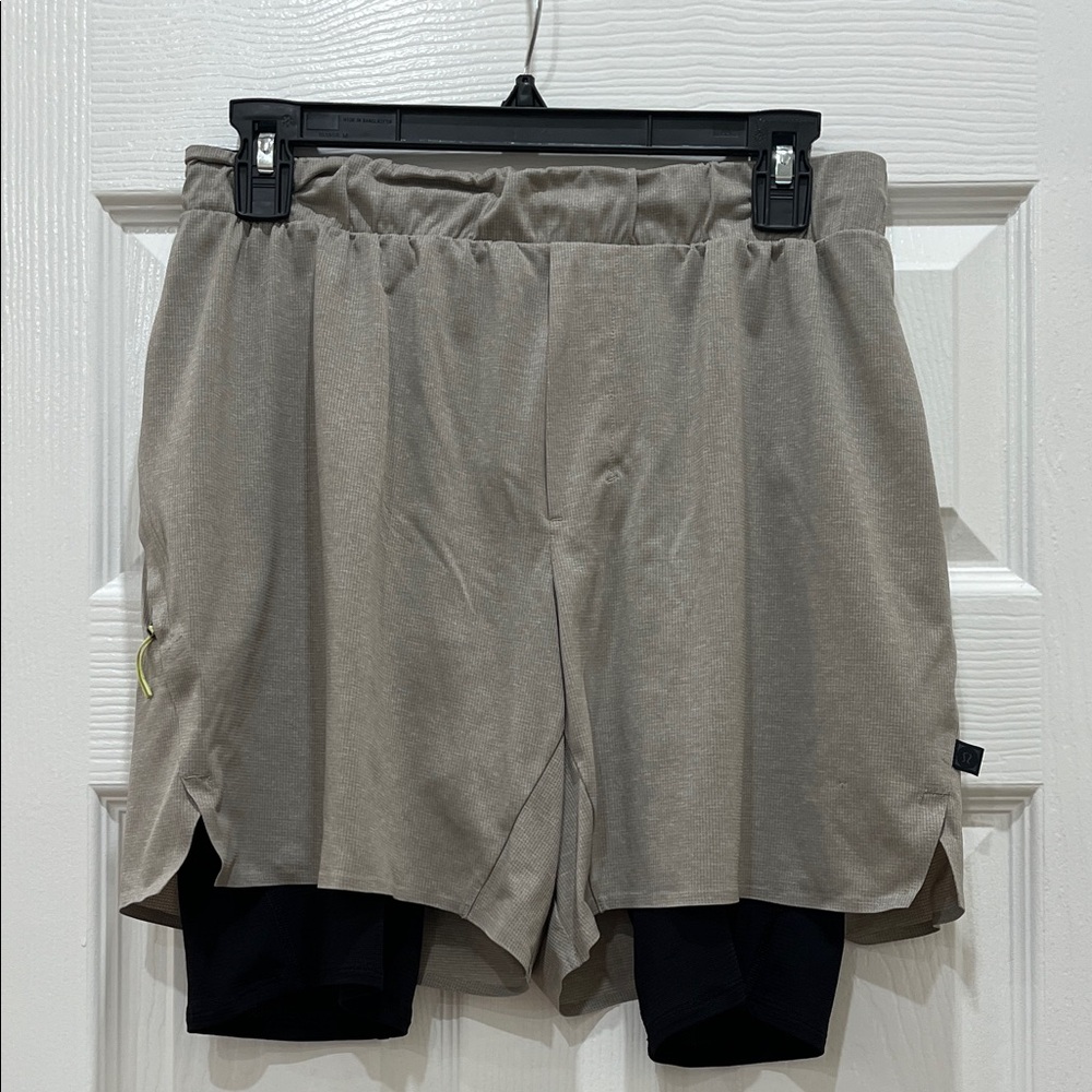 Lululemon Beige Athletic Shorts with Black Waistband